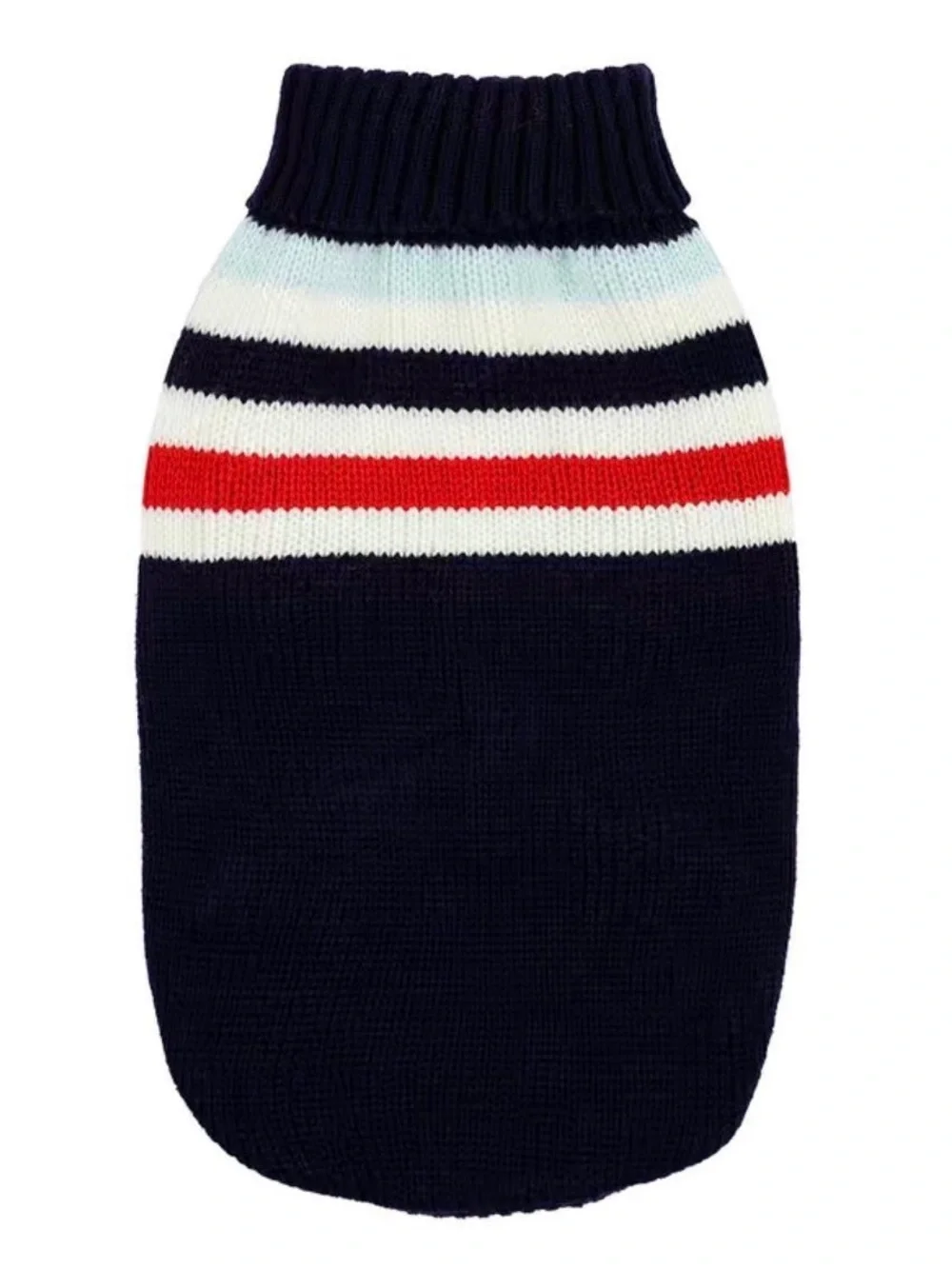 Navy Stripe Knit Dog Sweater with Red Accent